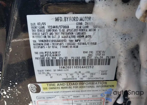 2005 Ford Freestyle Se from USA, damaged, VIN 1FMZK01105GA42252